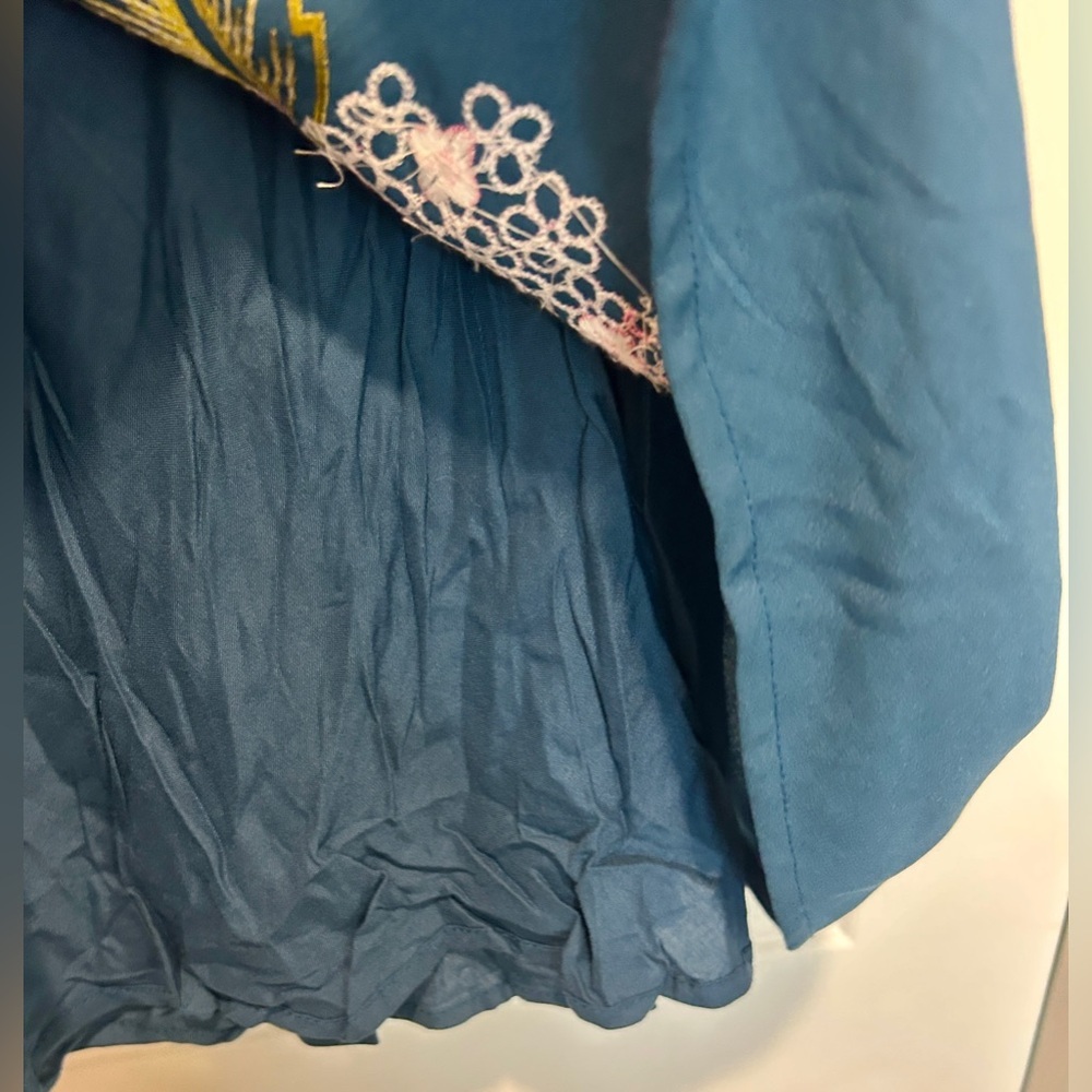 Anthropologie Varun Bahl Hydrangea Floral Dress Blue Applique Embroidery Sz 12 - Picture 6 of 11